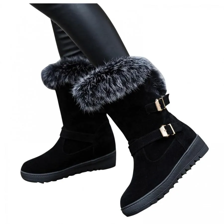 【並行輸入品】Bcshiye Women Warm Short Boots Suede Fur Furry Lined Winter Chun