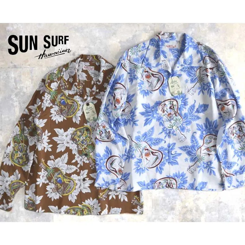 SUN SURF サンサーフ L/S RAYON HAWAIIAN SHIRT "UKULELE MELODY"ハワイアンシャツSS29603