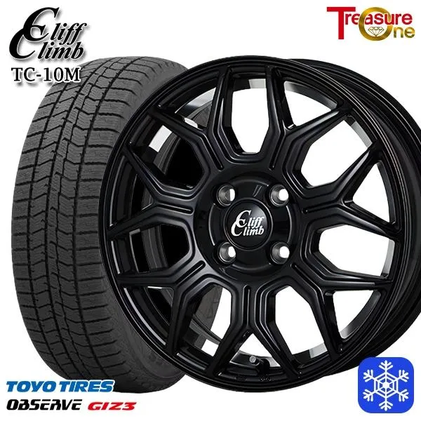 175/60R16インチ TOYO トーヨー オブザーブ ギズ3 GIZ3 4H100 スタッドレスタイヤホイール4本セット トレジャーワン クリフクライム TC10M BK