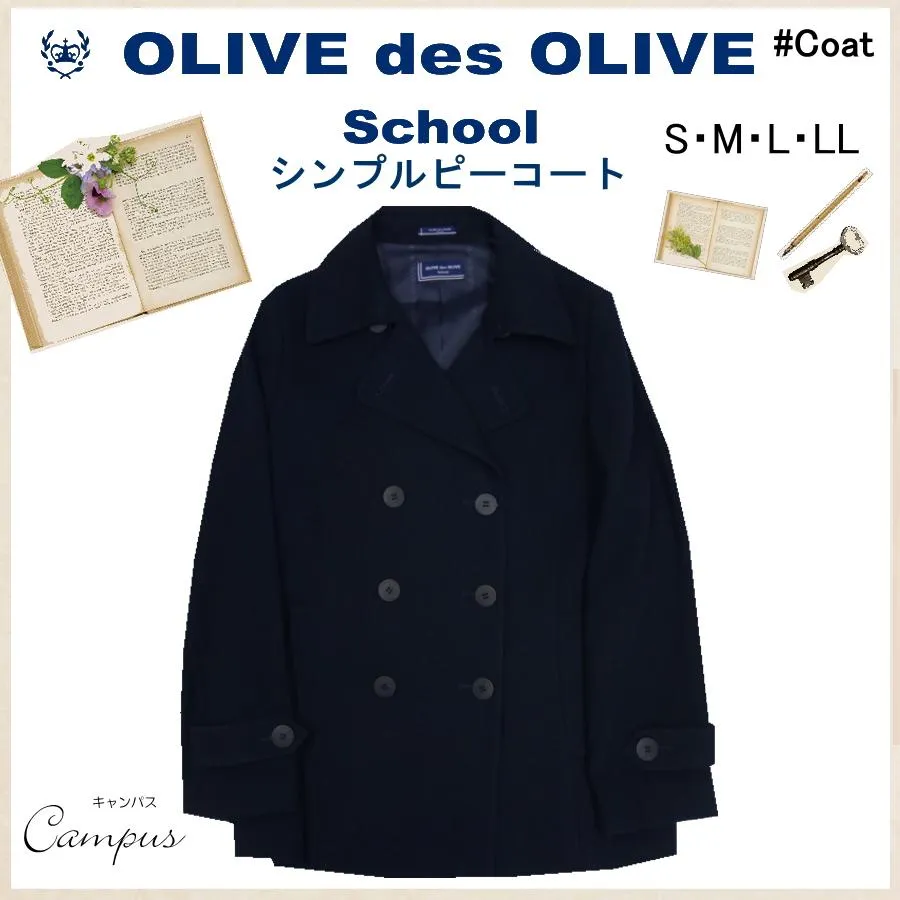 ピーコート スクールコート 通学 学生 シンプルピーコート オリーブデオリーブ OLIVE des OLIVE 1J90006 レディース 紺 S M L LL ガールズ 学生服