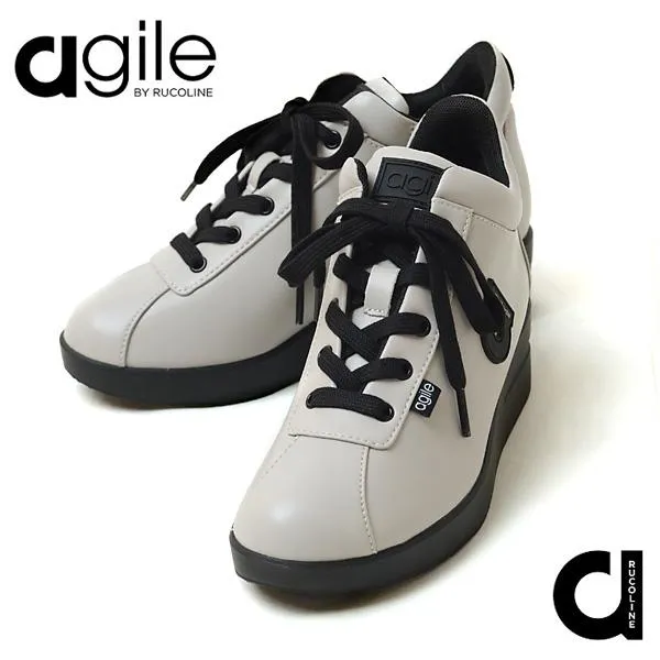 ルコライン 靴 アージレ バイ ルコライン スニーカー agile-005LGY CALF PU 合皮 無地 ライトグレー グレージュ サイドファスナー付 agile by RUCO LINE