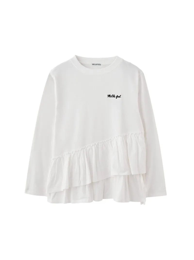 ASYMMETRIC FRILL TOP MILKFED. ミルクフェド トップス カットソー・Tシャツ ブラック ピンク ホワイト【送料無料】[ Fashion]