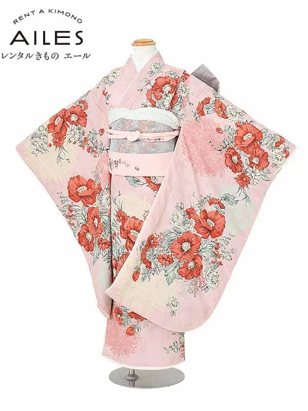 七五三 着物【レンタル】七五三女の子 ７歳着物レンタル AP7037 ピンク グレー 洋花 JILLSTUART 女児 七五三着物 レンタル 七五三 レンタル着物 子供 着物 ７歳 七五三 女の子 きもの 可愛い 753 足袋プレゼント【往復送料無料】