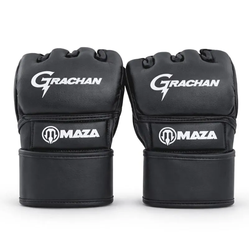 MAZA［マザ］  GRACHAN 公式 MMA プロ ファイトグローブ Ver.3 （黒）／ Pro Fight Gloves - オープンフィンガーグローブ ／ MMAグローブ スパーリンググローブ パンチンググローブ マジックテープ式 ミット打ち トレーニング フィットネス 試合 練習用