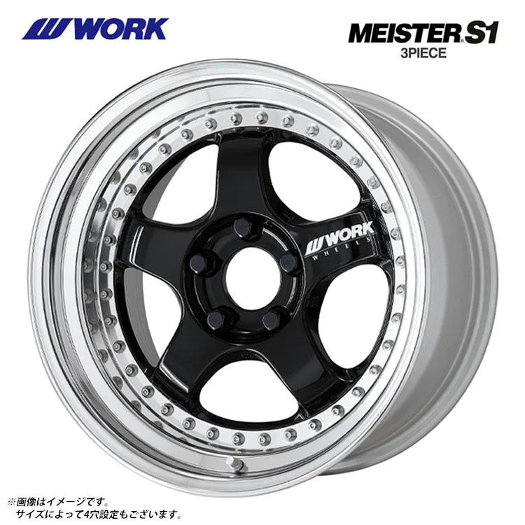 17インチ 4H100 12.5J 12.5J+10 4穴 ホイール 【1本単品 新品】 ブラック MEISTER S1 3PIECE DEEP RIM Odisk 送料無料 ワーク