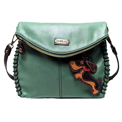 chala バッグ パッチ カバン かわいい Chala Charming Teal Crossbody Bag With Flap Top and Zipper or Shoulder Handbag (Keyfob_ Weiner Dog)chala バッグ パッチ カバン かわいい