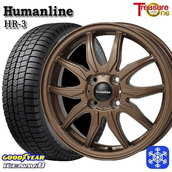 195/65R15インチ グッドイヤー アイスナビ8 ICE NAVI8 4H100 スタッドレスタイヤホイール4本セット ヒューマンライン HR03 ブロンズ