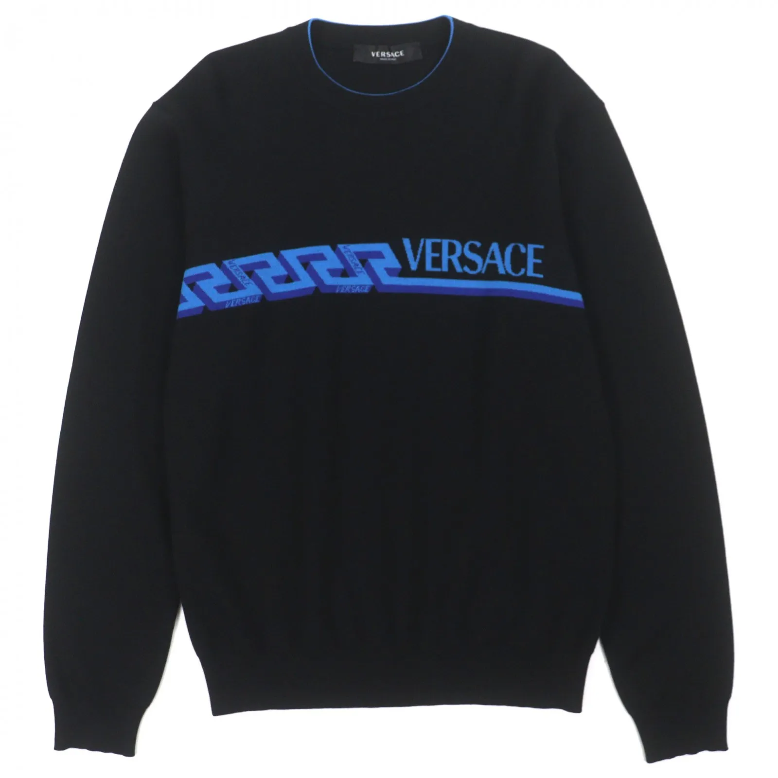 【ドンドン見直し】美品▼VERSACE ヴェルサーチ 2021年製 1003703 ウール ロゴ プルオーバー ニットセーター ブラック 48 イタリア製 正規品 メンズ【中古】