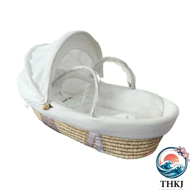 【全品2点で5%OFF】ベビーバスケット ベビー用クーファン ゆりかご 敷きふとん付き THKJ 蚊帳が付いています ナチュラル 赤ちゃん ベアリング 人気 おすすめ
