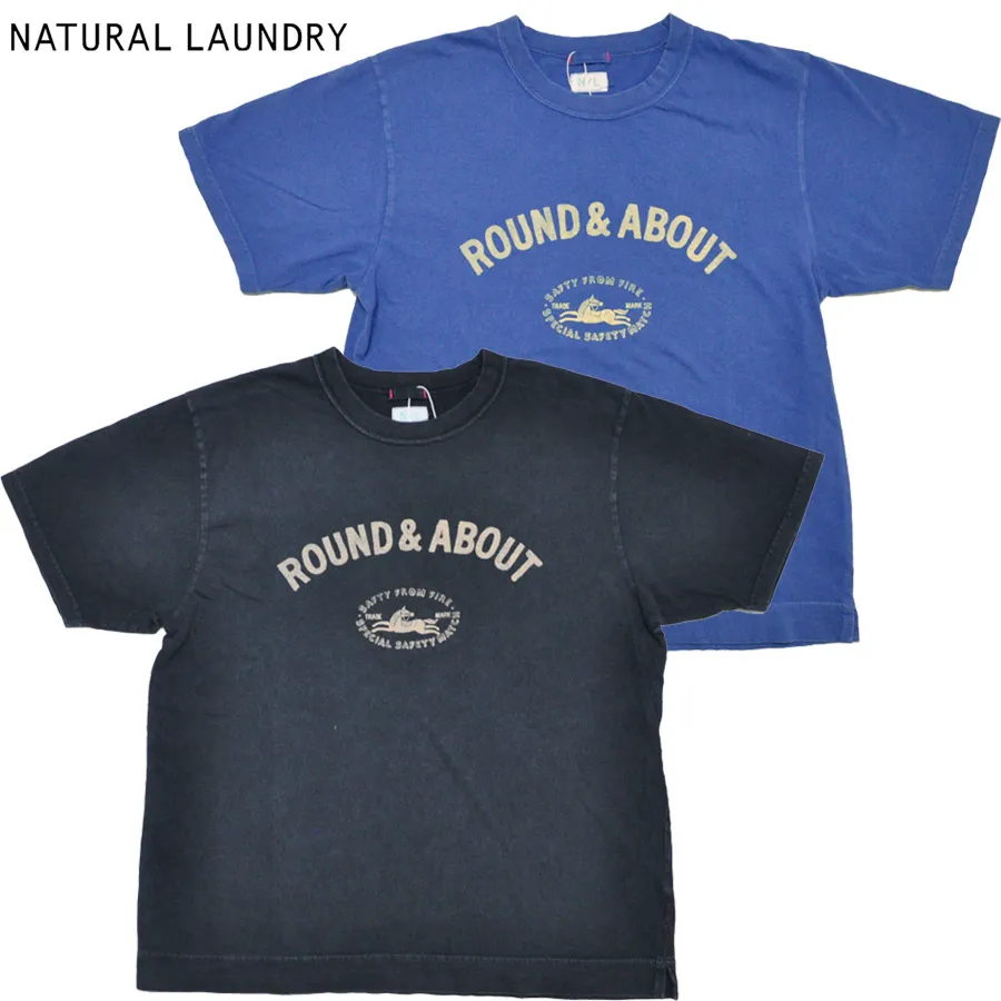 NATURAL LAUNDRY ナチュラルランドリー Tシャツ 硫化染め天竺 半袖ランダバウトプリントTシャツ 7262C-017 レディース