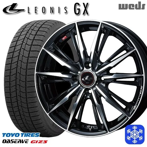 195/65R15インチ TOYO トーヨー オブザーブ ギズ3 GIZ3 4H100 スタッドレスタイヤホイール4本セット ウェッズ レオニス GX PBMC