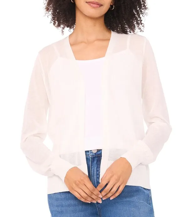 ヴィンスカムート レディース アウター ニット・セーター Vネック カーディガン Vince Camuto Knit V-Neck Long Sleeve Open Front Cardigan Bright White ホワイト