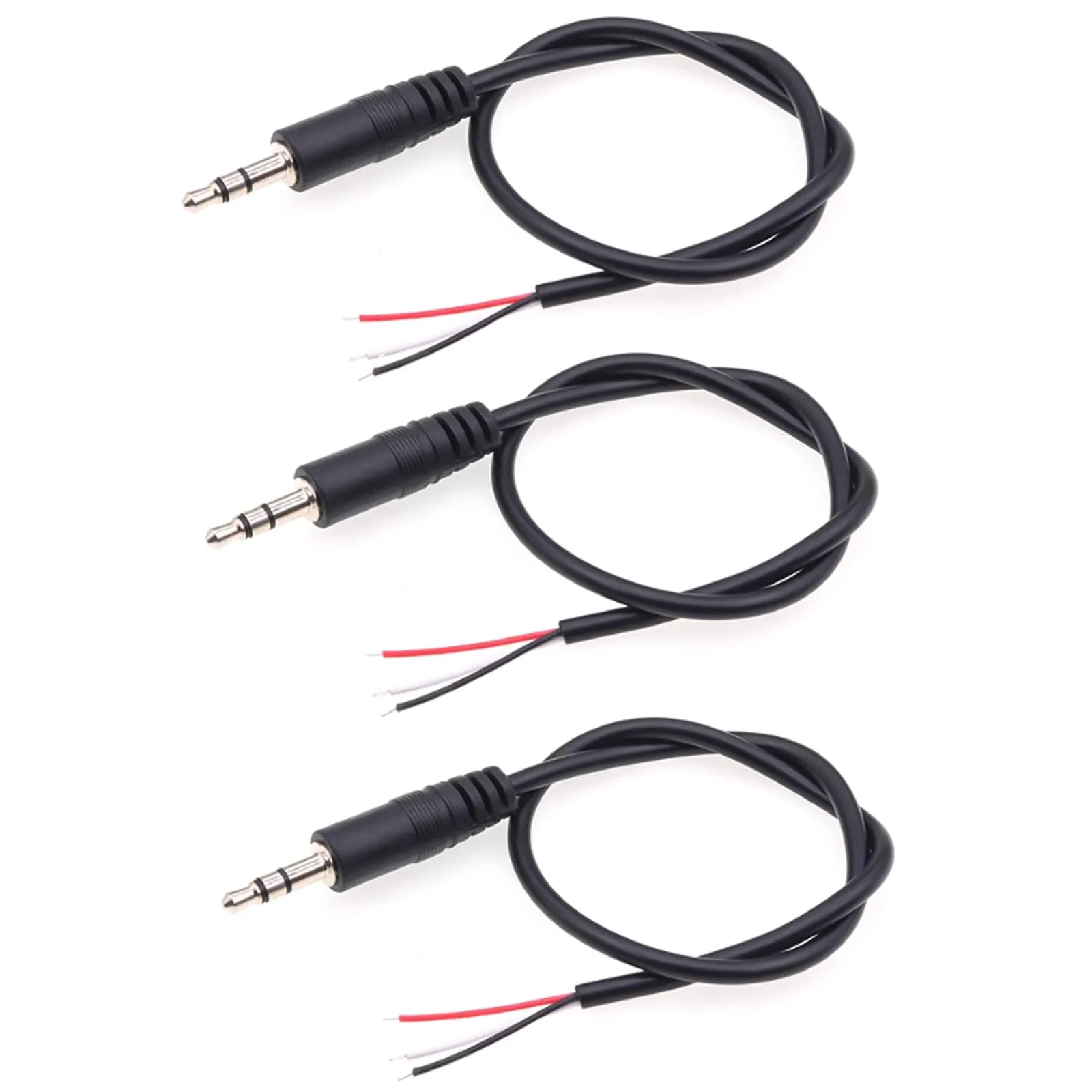 3個 0.3m/1フィート 3.5mm 交換用修理プラグジャック TRS 3極ステレオオスプラグ、3.5mmオスプラグから裸線オープンエンドケーブル