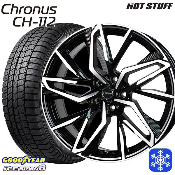 225/60R17インチ グッドイヤー アイスナビ8 ICE NAVI8 5H100 スタッドレスタイヤホイールセット クロノス CH-112