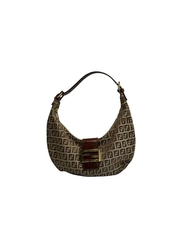 【中古】FENDI フェンディ ズッキーノ ナイロンジャガード×レザー ブラウン ショルダーバッグ 【B08852】