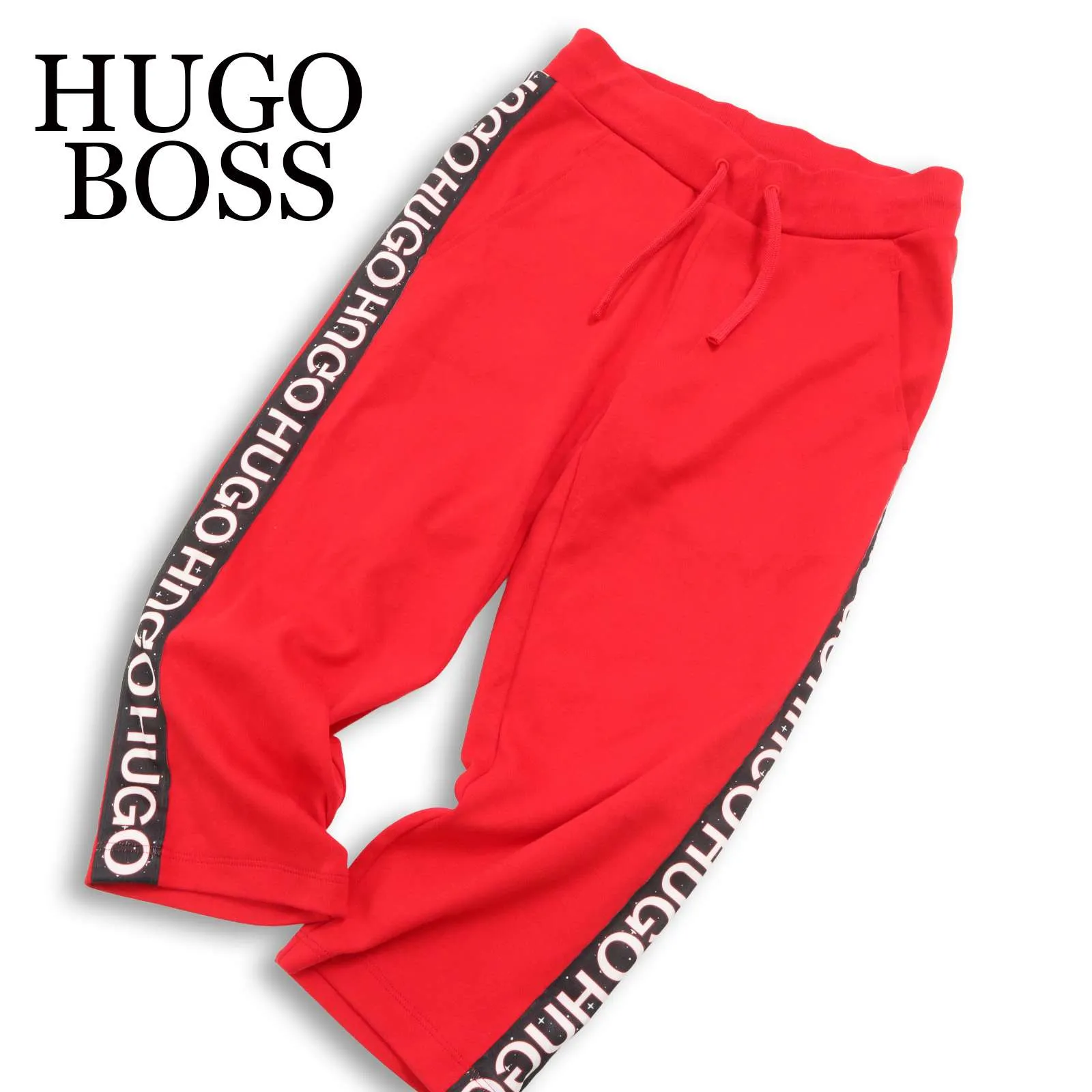 HUGO BOSS ヒューゴボス 春夏★ ロゴプリント サイドライン クロップド スウェット トラック パンツ Sz.XS メンズ 赤