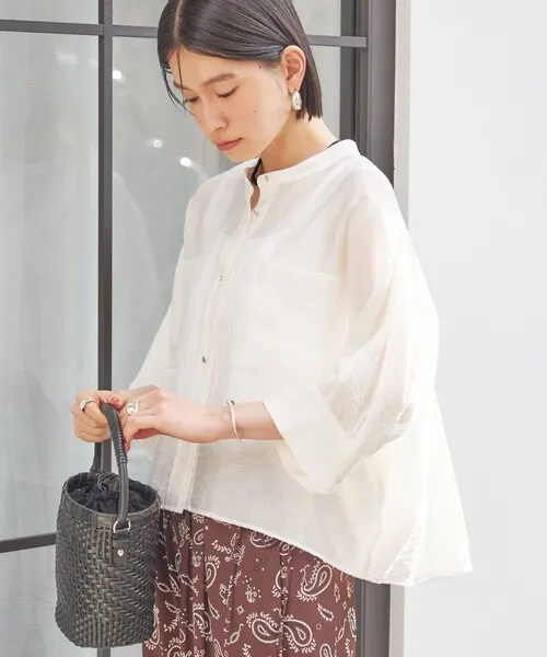 ブラウス シャツ 「実力派ベーシック」「手洗い可能」シルク混 シアー 羽織 シャツ レディース