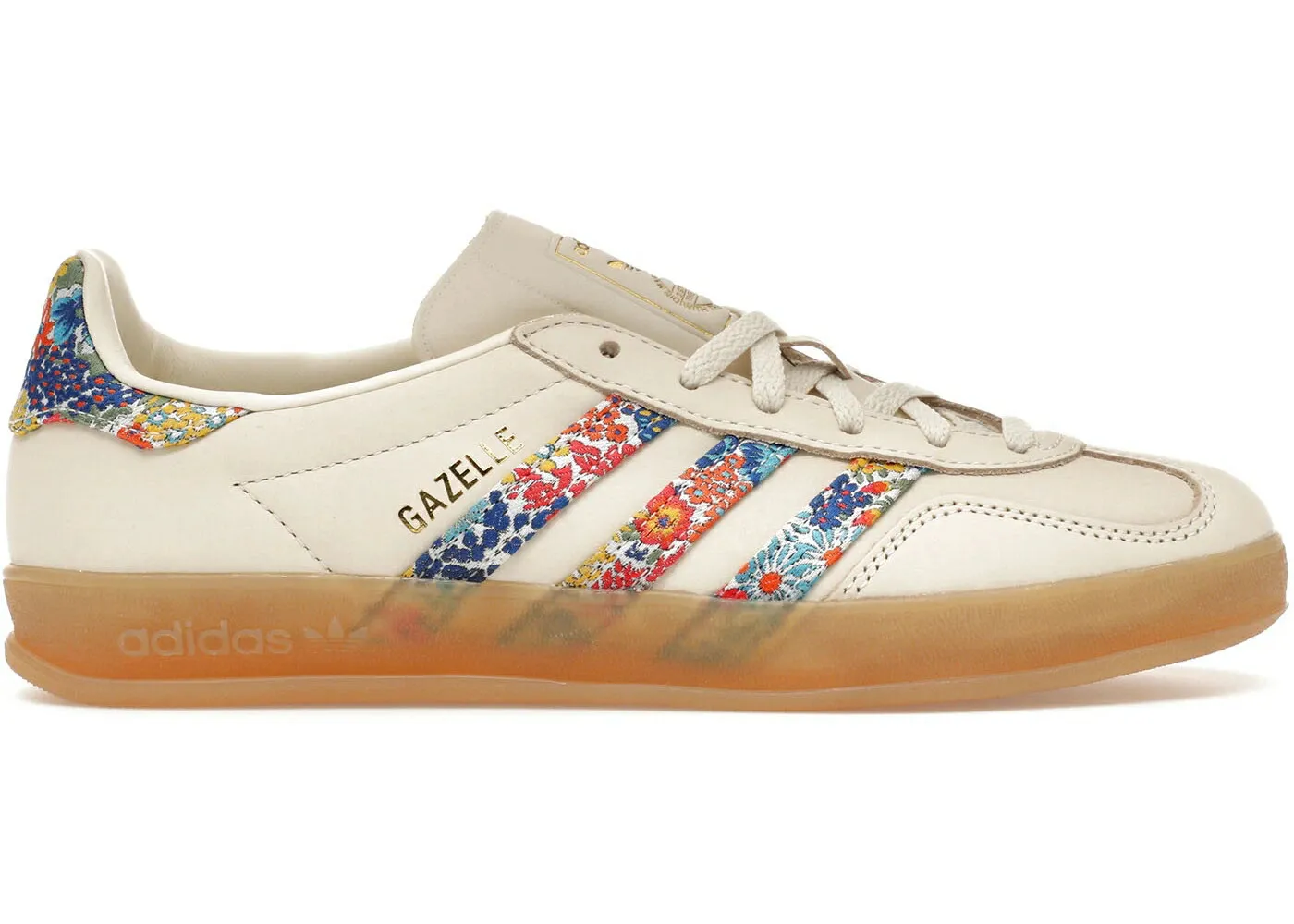 アディダス ガゼル 白色 ホワイト ゴールド WOMEN スニーカー レディース ADIDAS GAZELLE INDOOR LIBERTY LONDON FLORAL EMBROIDERY STRIPES (WOMEN) / OFF WHITE GOLD METALLIC GUM