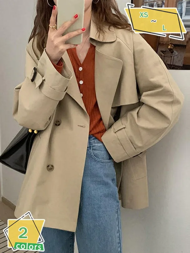 レディース 春服 スプリングコート ショート丈 コート ポケット付き トレンチコート 洋服 トップス アウター オーバー ゆったり 長袖 秋物 春物 通勤 韓国 ファッション 大人感 カジュアル 羽織り ストリート RaogtCYU