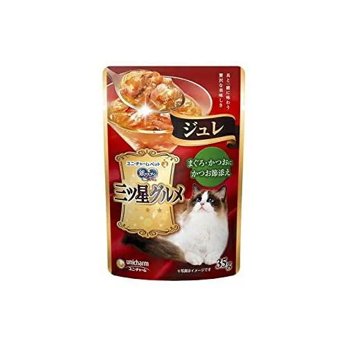 (160個セット) ユニチャーム 銀のスプーン 三ツ星グルメパウチ ジュレ まぐろ ・かつおに かつお節 添え 35g ウエットパウチ 猫