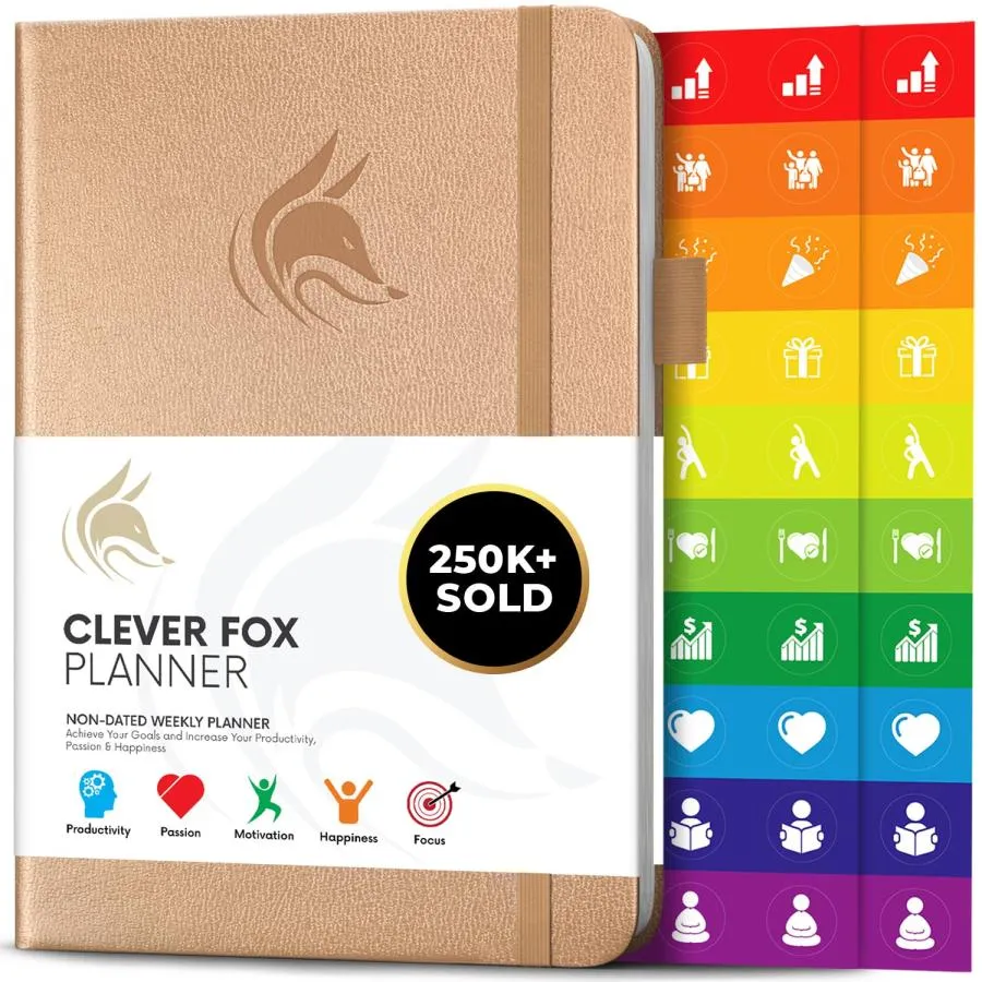 Clever Fox プランナー - 週間＆月間プランナー 生産性を向上、時間管理と目標を達成 - オーガナイザー 感謝の日記 - 日付なし いつでも開始 A5 1年持ちます パ