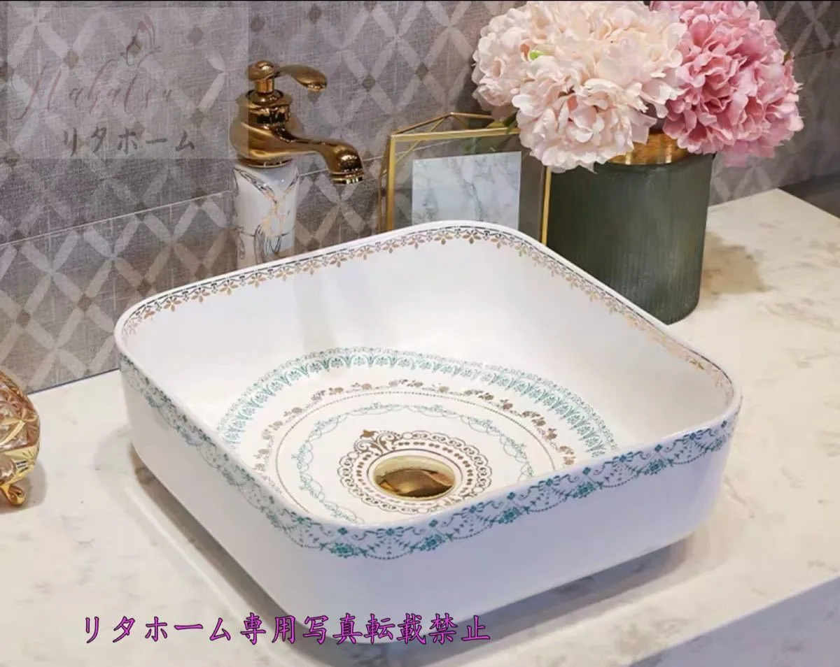 A030355洗面台 洗面ボウルセット ．洗面ボール 陶器 手水鉢 手洗器 手洗い鉢 洗面器 蛇口 排水金具付き