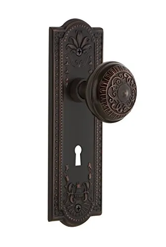 【中古】【未使用・未開封品】Nostalgic Warehouse Meadows プレート キーホールエッグ\u0026ダーツノブ付き プライバシー - 2.75インチ タイムレスブロンズ