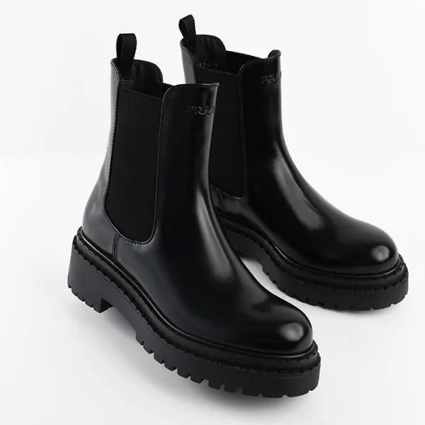 PRADA プラダ ブーツ シューズ レザー チェルシーブーツ 1T744N ULR レディース ブラック ショートブーツ アンクルブーツ ロゴ 厚底