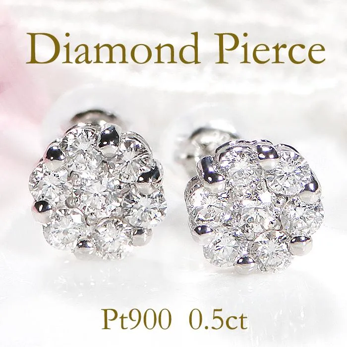 Pt900 0.50ct ダイヤモンド ピアス フラワー かわいい 人気 ダイヤ プラチナ 花 0.5カラット 華奢 ご褒美 贈り物 誕生日 記念 スタッド bep0010