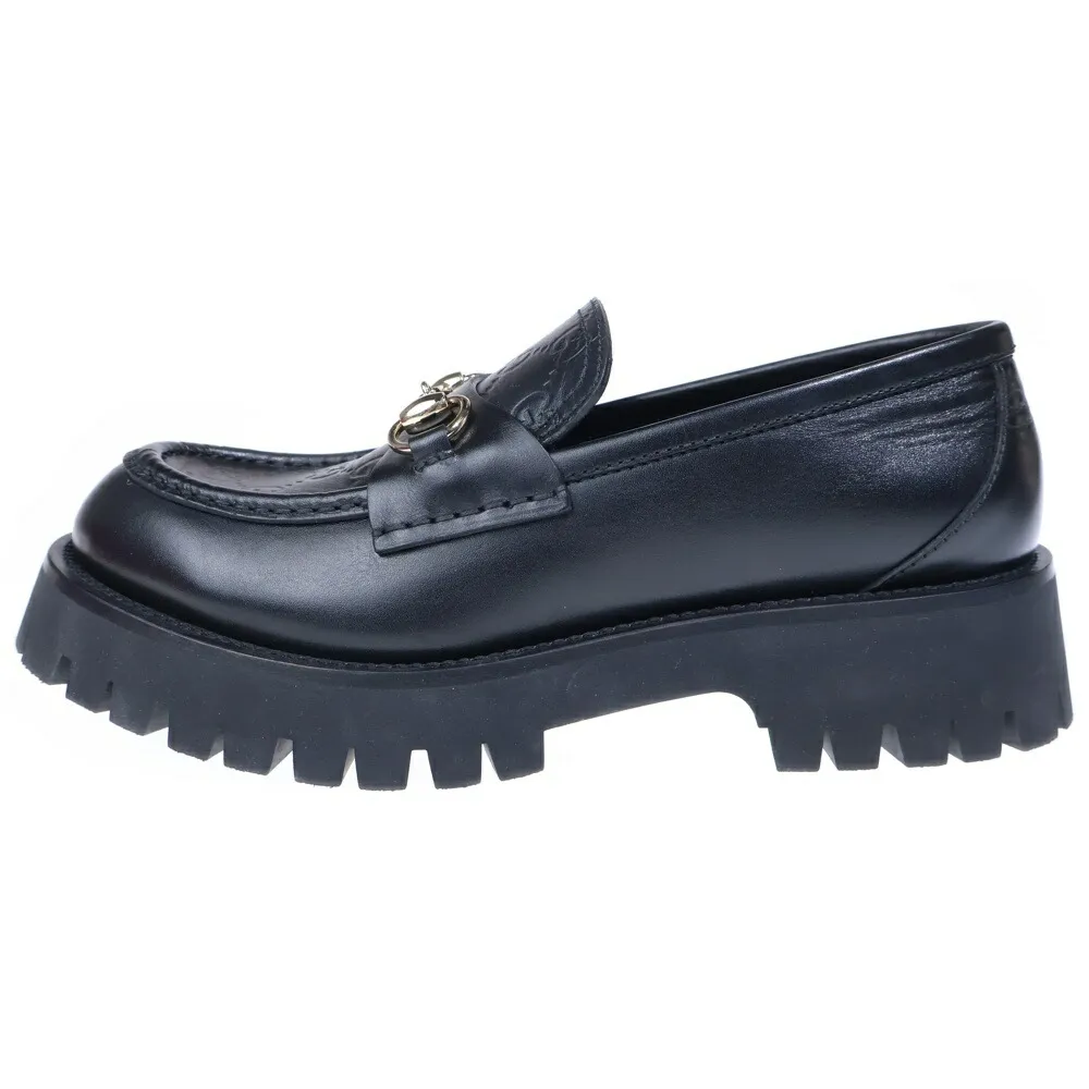 GUCCI(グッチ) 25SS GGエンボス ホースビット レザーローファー ブラック 817306【中古】【程度A】【カラーブラック】【取扱店舗渋谷】