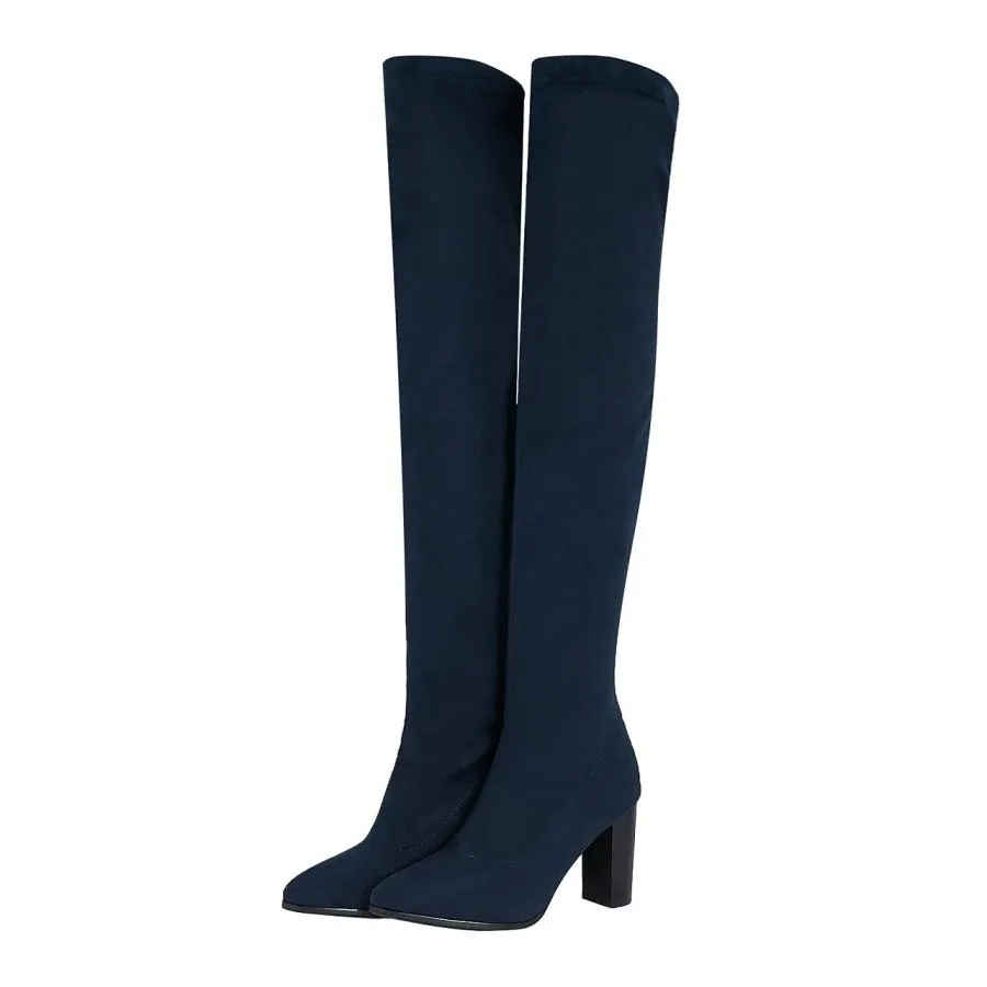 【並行輸入品】UniqueStride Womens Stretch Thigh High Boots High Block Heel Poi