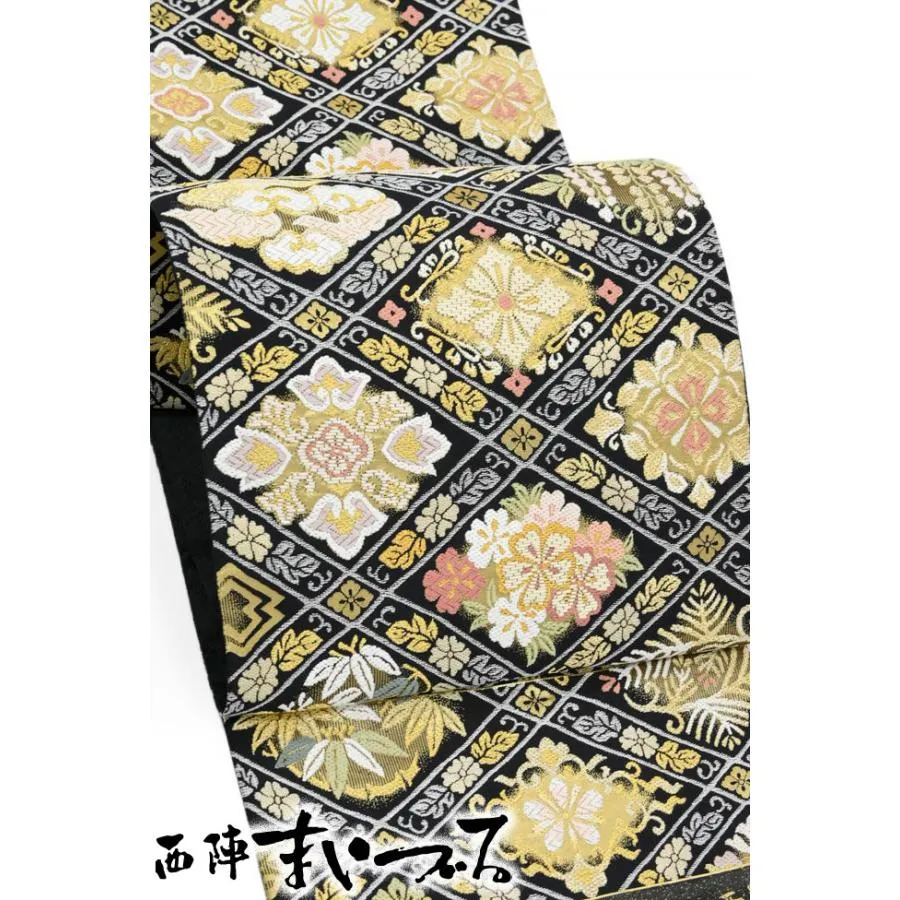 着物だいやす 163■袋帯■西陣まいづる　有職菱秀花文　黒色　特選　茶席【送料無料】【新品】