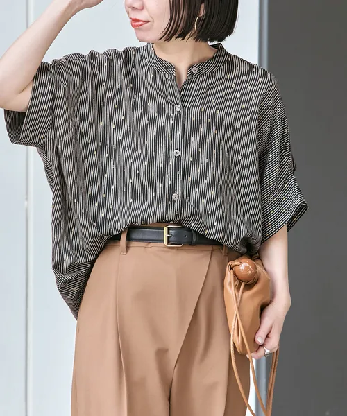 ブラウス シャツ 「追加」DEVEAUX GOLDラメモノトーンシャツ レディース