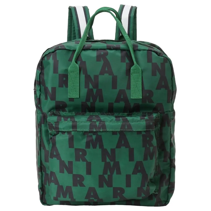 並行輸入品 マル二 キッズ バックパック リュックサック MARNI レディース M00633 M00RI 0M523 大人もOK マキシロゴプリント グリーン系 ガールズ ボーイズ