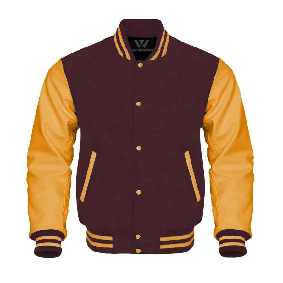 【並行輸入品】Waah Men's Baseball Varsity Jackets Genuine Leather Sleeves Lett