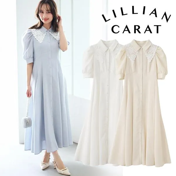 即日発送/LILLIAN CARAT リリアンカラット  レースカラーシャツワンピース 46215230  2026春夏