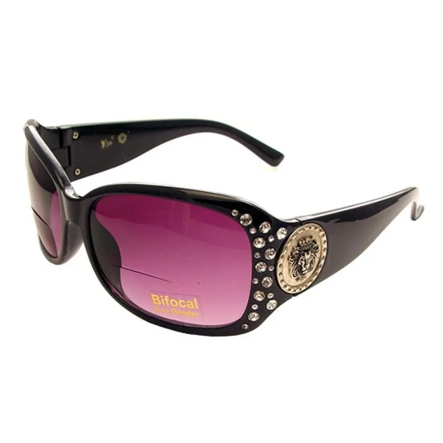 【並行輸入品】女性用デザイナー二焦点サングラス ラインストーン付き, ブラック, L Kleo Womens Designer Bifocal