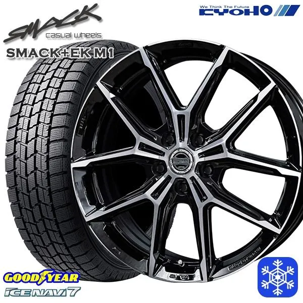 195/65R15インチ グッドイヤー アイスナビ7 ICE NAVI7 5H100 スタッドレスタイヤホイール4本セット 共豊 スマック +EK M1
