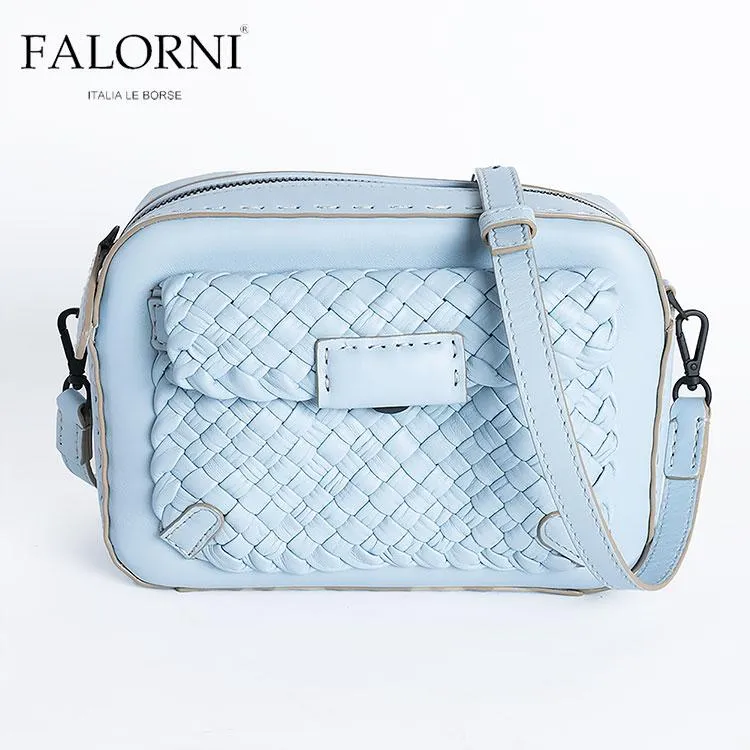 ファロルニ FALORNI ショルダーバッグ 2870 ラムレザー 羊革 ライトブルー/青 F442 メンズ レディース 男女兼用 イタリア製 イントレチャート メッシュ
