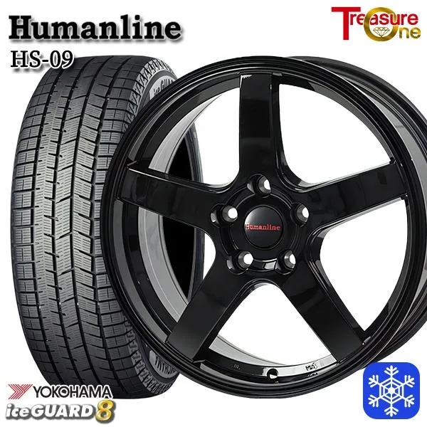 215/60R16インチ ヨコハマ アイスガード IG80 5H114.3 スタッドレスタイヤホイール4本セット ヒューマンライン HS09 BK