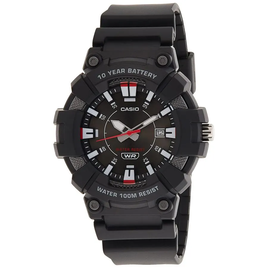 Casio MW610H-1AV 高耐久 10年バッテリー 100m防水 日付表示 ブラック 樹脂バンド メンズ腕時計
