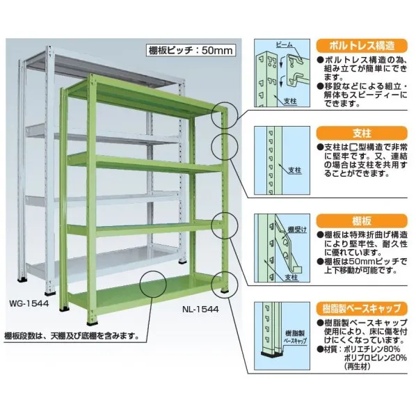 サカエ中量棚WG型(300kg/段･連結･高さ2100mm･6段タイプ)WG2146R