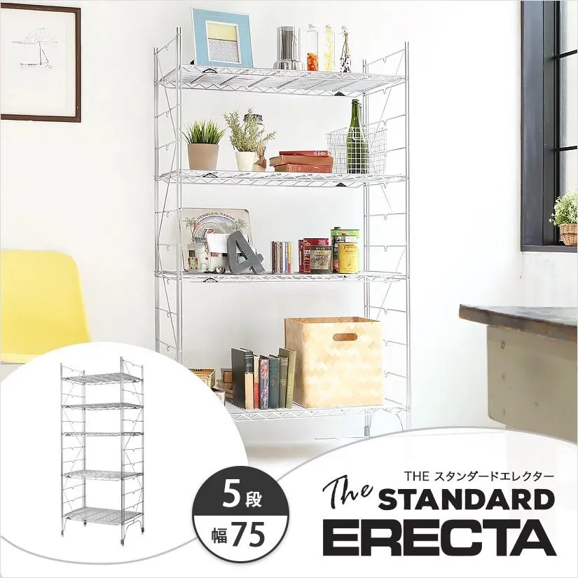 エレクター エレクターシェルフ ファーストシリーズ 幅75 奥行30 高さ160 5段 ERECTA シルバー スチールラック 什器 厨房 収納ラック S760S15805