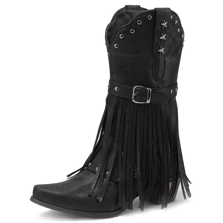 【並行輸入品】Alsoloveu Fringe Cowboy Boots for Women Vintage Western Cowgirl