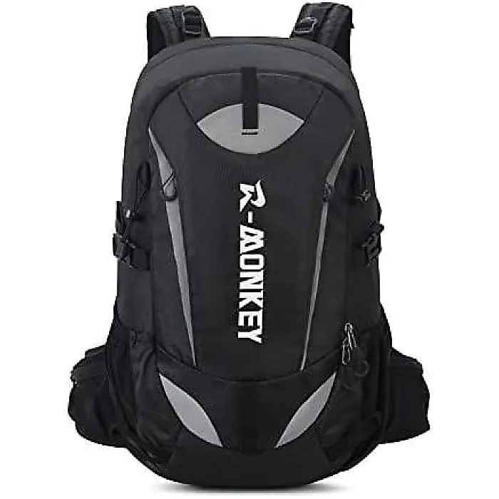 RuRuモンキー30L ハイキングバックパック「メンズ＆ウィメン」、軽量アウトドアキャンプデイパック ストームカバー バックパック用の外部取り付けシステム 1-2日の旅行用、使いやすいデザイン（ブラック）夏休スペシャル