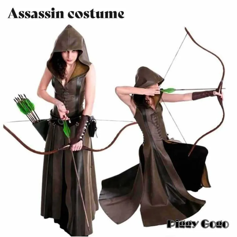 コスプレ パーティー アサシン PUレザー フード付き エルフ ヨーロッパ 中世 ルネッサンス 男女兼用 ファンタジー 演劇 新劇 衣装 王子様