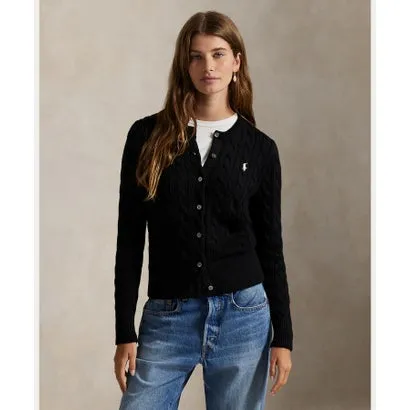 ポロ ラルフ ローレン POLO RALPH LAUREN ケーブルニット コットン クルーネック カーディガン （001ブラック）