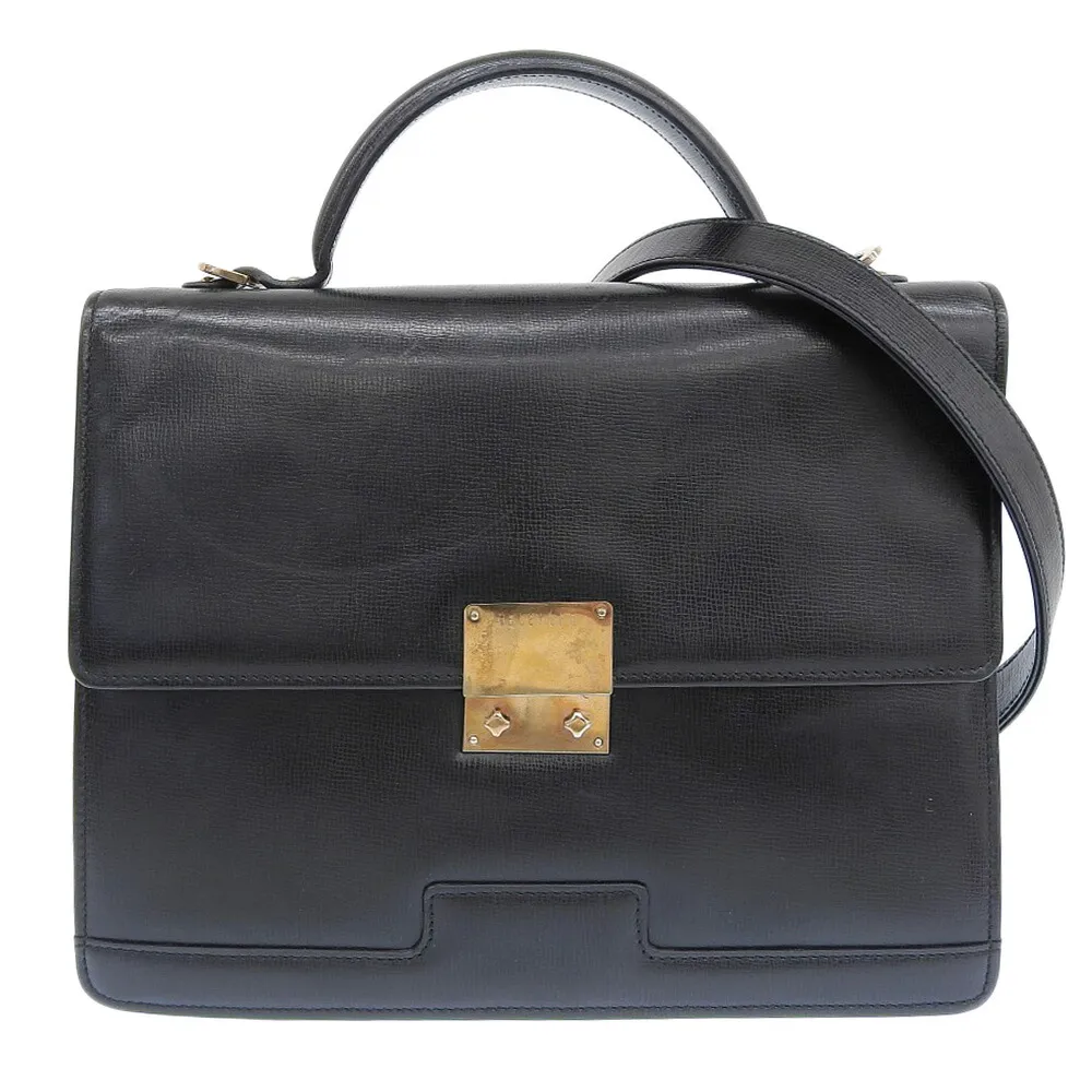 【中古】 美品 ヴァレクストラ Valextra 90年代 ヴィンテージ スライドロック レザー 2way ショルダー ハンド バッグ サッチェル 黒 レディース オフィス 旅