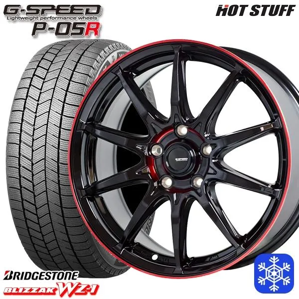215/60R17インチ ブリヂストン ブリザック WZ-1 WZ1 5H114.3 スタッドレスタイヤホイール4本セット ホットスタッフ ジースピード P-05 レッド