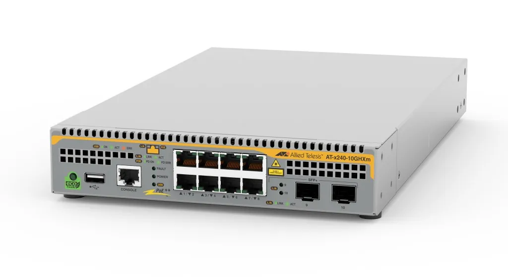 【新品/取寄品/代引不可】AT-x240-10GHXm-N5アカデミック[100/1/2.5/5GBASE-Tx8(PoE-OUT)、SFP+スロットx2(デリバリースタンダード保守5年付)] 4913RN5